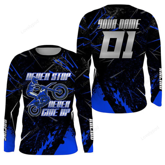 BlueJose Â Blue Motocross Racing Shirt Never Stop 3D Hoodie