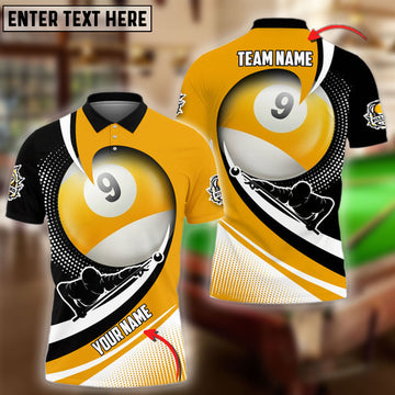 BlueJose Billiards Ball 9 Player Yellow Personalized Name, Team Name 3D Shirt