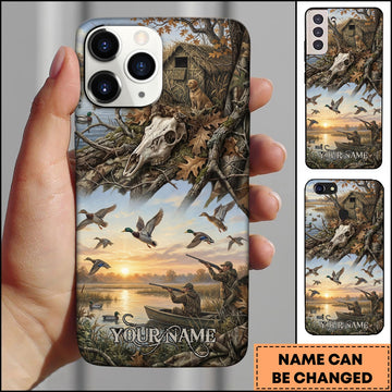 BlueJose Artist Hunting Duck Dog Blind Sunrise Scene Vintage Art Personalized Name Phone Case