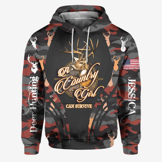 BlueJose Country Girl, Personalized Hunting All Over Shirt, Personalized 3D Hoodie For Hunting Lover