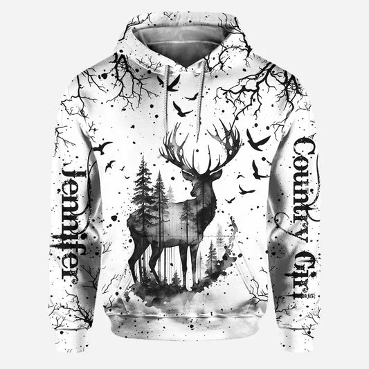 BlueJose Country Style Black White, Personalized Hunting All Over Shirt, Personalized 3D Hoodie For Hunting Lover