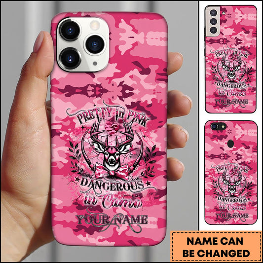 BlueJose Artist Hunting - Pretty In Pink Dangerous In Camo Deer Hot Pink Personalized Name Phone Case