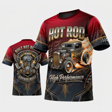 BlueJose Personalized Car Classic Muscle Car 3D T-Shirt – Hot Rod Burgundy Black Vintage Garage