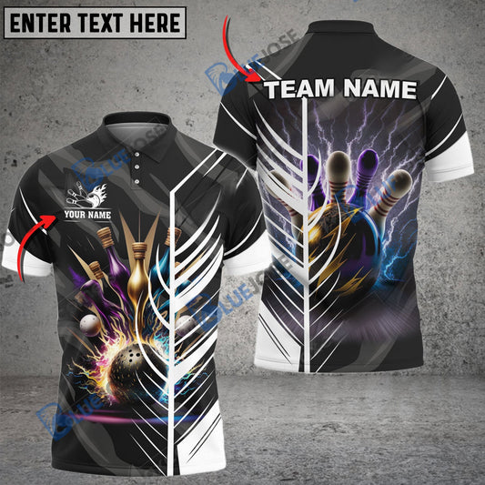 BlueJose Bowling And Pins Thunder Customized Name 3D Shirt (6 Colors)