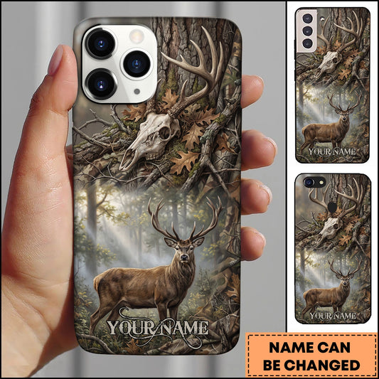 BlueJose Artist Hunting Red Deer Stag Skull Forest Realistic Camo Personalized Name Phone Case