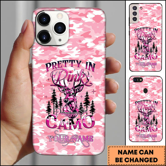 BlueJose Artist Hunting - Pretty In Pink Dangerous In Camo Deer Light Pink Personalized Name Phone Case