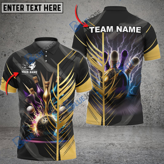 BlueJose Bowling And Pins Thunder Customized Name 3D Shirt (6 Colors)