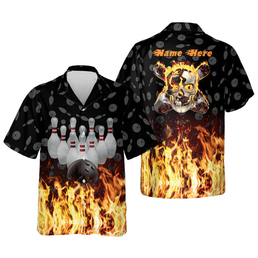 BlueJose Bowling Flame Skull Personalized Name Hawaiian Shirt