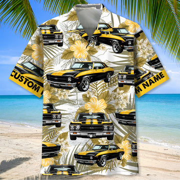 Bluejose Personalized Car Yellow Black Muscle Car Hawaiian Shirt