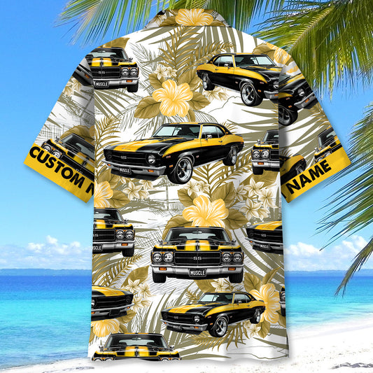 Bluejose Personalized Car Yellow Black Muscle Car Hawaiian Shirt