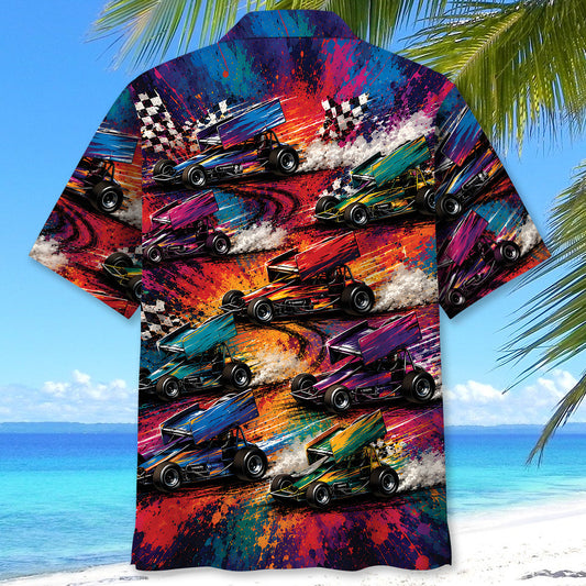 Bluejose Colorful Sprint Car Racing Vintage Art Hawaiian Shirt