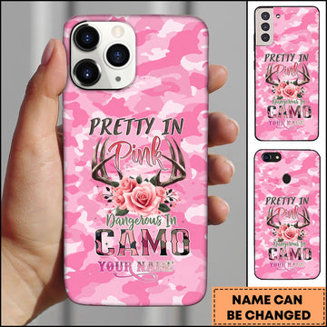 BlueJose Artist Hunting - Pretty In Pink Dangerous In Camo Deer Floral Pink Personalized Name Phone Case