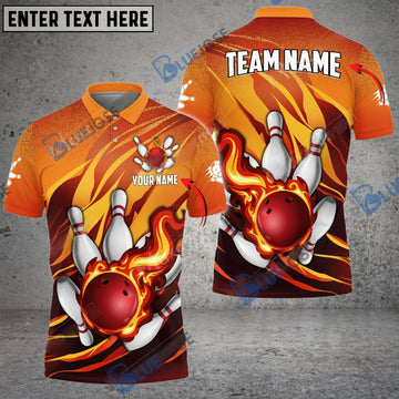 BlueJose Bowling And Pins Fire Storm Customized Name 3D Shirt ( 6 Colors)