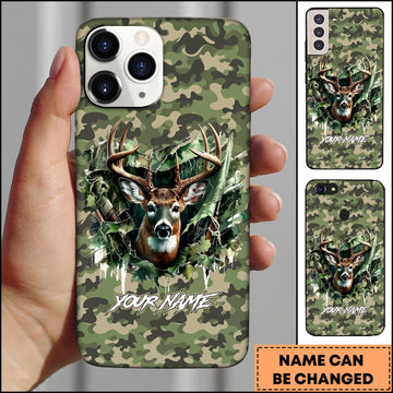 BlueJose Artist Hunting - Deer Breaking Through Camo Green Personalized Name Phone Case