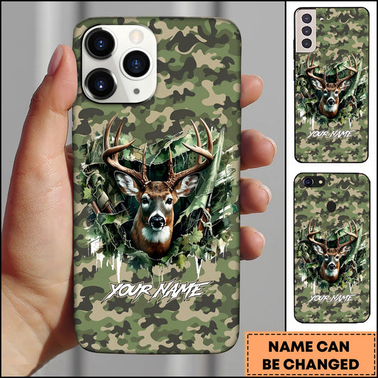 BlueJose Artist Hunting - Deer Breaking Through Camo Green Personalized Name Phone Case