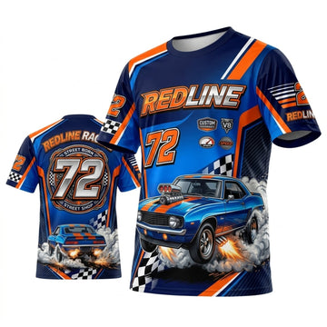 BlueJose Personalized Car Classic Muscle Car 3D T-Shirt – Redline Blue Orange Street Machine
