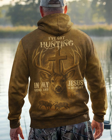 BlueJose I've Got Hunting In My Veins And Jesus In My Heart 3D Shirt