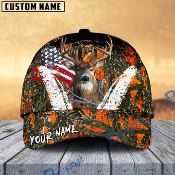 BlueJose Deer American Flag Scratch Camo Multicolor Options Personalized Name 3D Cap (4 colors)