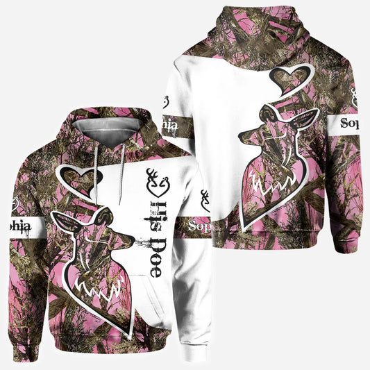 BlueJose Her Buck His Doe, Personalized Hunting All Over Shirt, Personalized 3D Hoodie For Hunting Lover