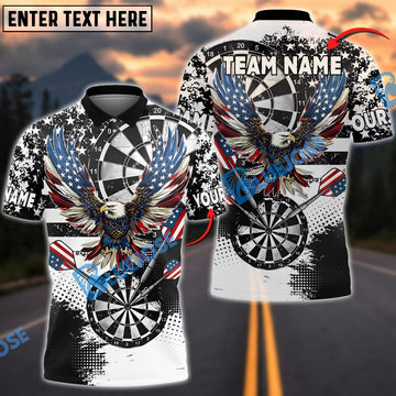 BlueJose Darts Grunge Eagle American Flag Black White Personalized Name, Team Name Shirt