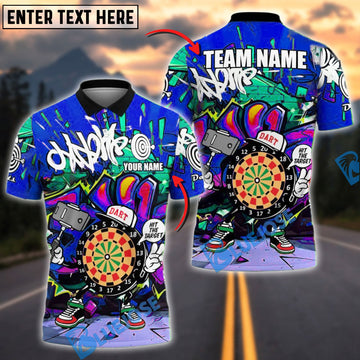 BlueJose Darts Hit the Target Graffiti Style Personalized Name, Team Name Shirt (4 Colors)