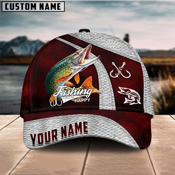 BlueJose Custom Name Northern Pike Fishing Red Cap