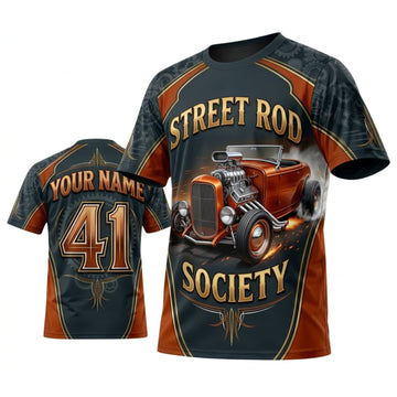 BlueJose Personalized Car Classic Muscle Car 3D T-Shirt – Street Rod Society Teal Brown Vintage Car