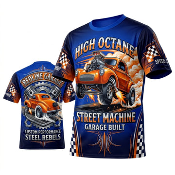 BlueJose Personalized Car Classic Muscle Car 3D T-Shirt – High Octane Royal Blue Street Machine