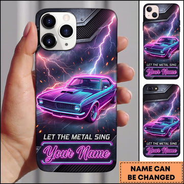 BlueJose Classic Muscle Car Purple Neon Lightning and Retro Car Personalized Name 3D Phone Case