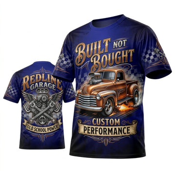 BlueJose Personalized Car Classic Muscle Car 3D T-Shirt – Built Not Bought Blue Vintage Custom Car