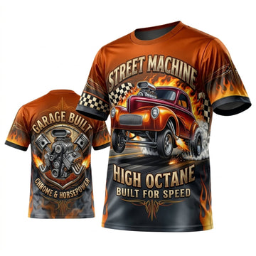BlueJose Personalized Car Classic Muscle Car 3D T-Shirt – Street Machine Orange High Octane Racing