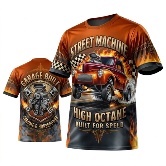 BlueJose Personalized Car Classic Muscle Car 3D T-Shirt – Street Machine Orange High Octane Racing
