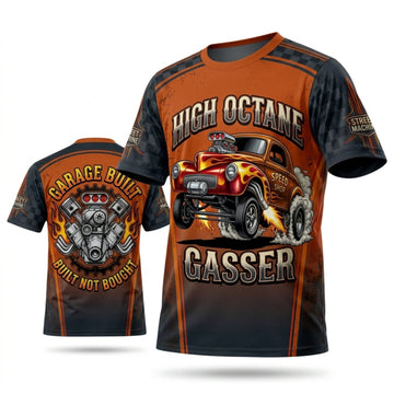 BlueJose Personalized Car Classic Muscle Car 3D T-Shirt – High Octane Orange Black Classic Gasser