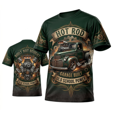 BlueJose Personalized Car Classic Muscle Car 3D T-Shirt – Hot Rod Dark Green Vintage Street Car