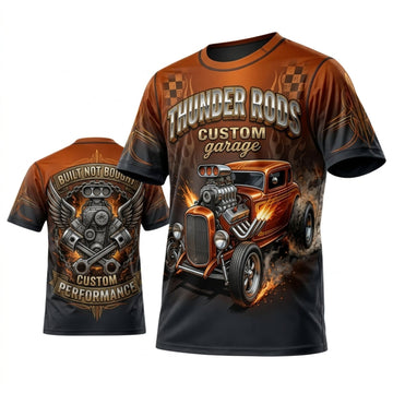 BlueJose Personalized Car Classic Muscle Car 3D T-Shirt – Mechanical Customs Burnt Orange Classic Hot Rod