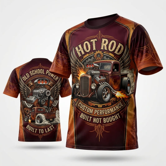 BlueJose Personalized Car Classic Muscle Car 3D T-Shirt – Hot Rod Burgundy Copper Vintage Custom