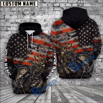 BlueJose American Hunting Vintage Flag Personalized Name Unisex 3D Shirt