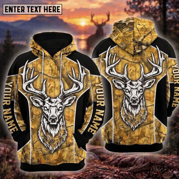 BlueJose Deer Hunting Gold Yellow Camo White Buck Head Personalized Hoodie Your Name 3D Hoodie