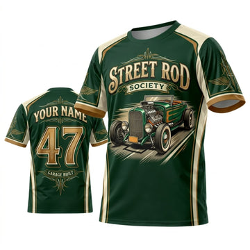 BlueJose Personalized Car Classic Muscle Car 3D T-Shirt – Street Rod Society Green Cream Classic Hot Rod