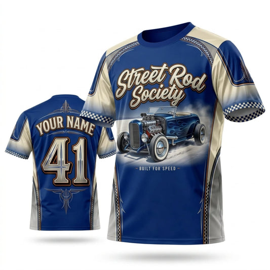 BlueJose Personalized Car Classic Muscle Car 3D T-Shirt – Street Rod Society Royal Blue Gold Classic Coupe
