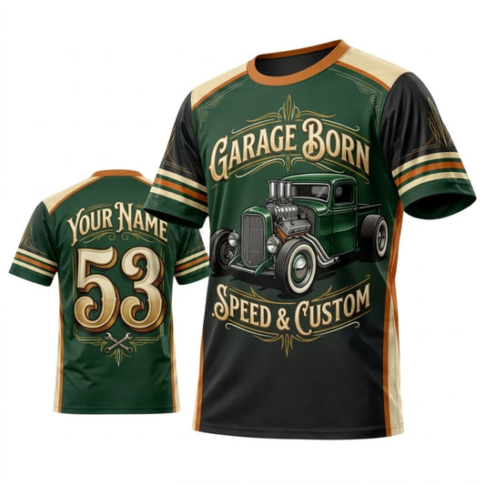 BlueJose Personalized Car Classic Muscle Car 3D T-Shirt – Garage Born Forest Green Black Speed Customs