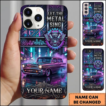 BlueJose Classic Muscle Car Purple Vintage Car with Neon City Lights and Retro Garage Design Personalized Name 3D Phone Case