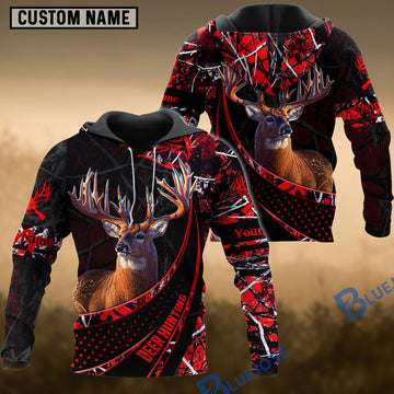 BlueJose Deer Hunting Red Camo Dot Pattern Custom Name Shirt 3D All Over Printed Clothes