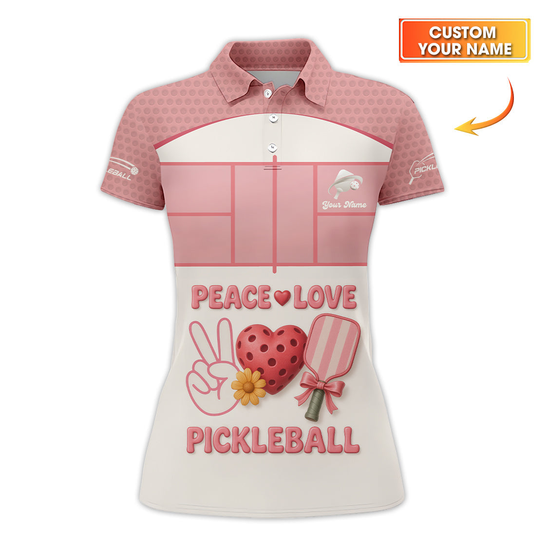Peace Love Pickleball Polos, Personalized Name Funny Pickleball Shirt, Pickleball Outfit Women’s