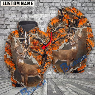 BlueJose Whitetail Hunting Blaze Orange Camo Personalized Name Unisex 3D Shirt