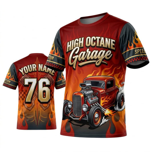 BlueJose Personalized Car Classic Muscle Car 3D T-Shirt – High Octane Garage Red Orange Vintage Hot Rod