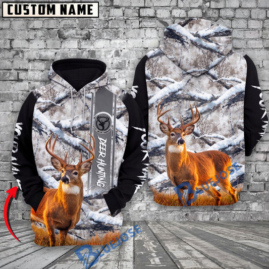 BlueJose Wildlife Hunting Snow Camo Personalized Name Unisex 3D Shirt