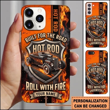 BlueJose Hot Rod Black Vintage Car with Orange Flames and Built for the Road Design Personalized Name 3D Phone Case