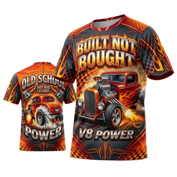 BlueJose Personalized Car Classic Muscle Car 3D T-Shirt – Built Not Bought Orange Red V8 Power Hot Rod