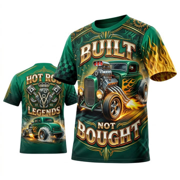 BlueJose Personalized Car Classic Muscle Car 3D T-Shirt – Built Not Bought Green Gold Vintage Garage